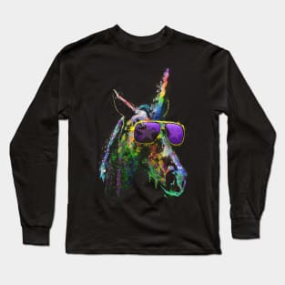 Neon Rainbow Unicorn 80s Vintage-Inspired Graphic Shirt Long Sleeve T-Shirt